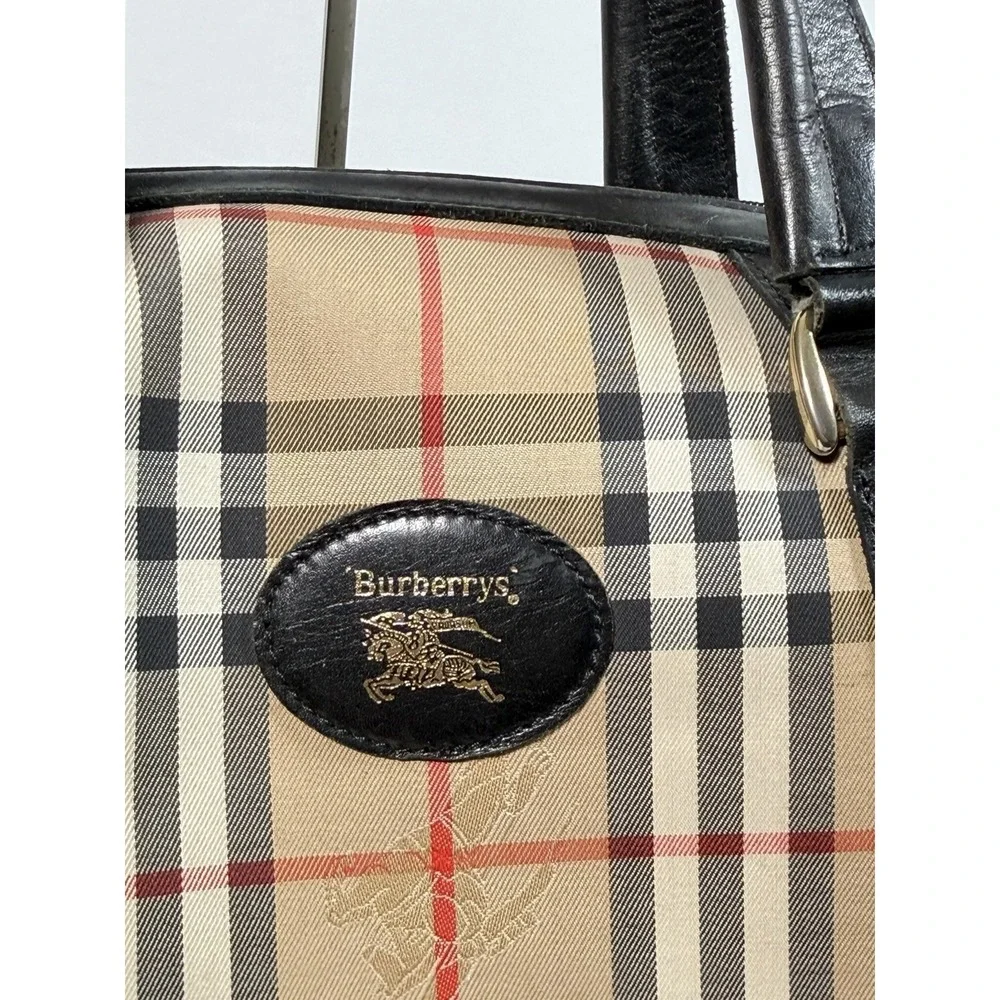 Burberrys Boston Bag Nova Check Shadow Horse Horse Logo beige Canvas 0049